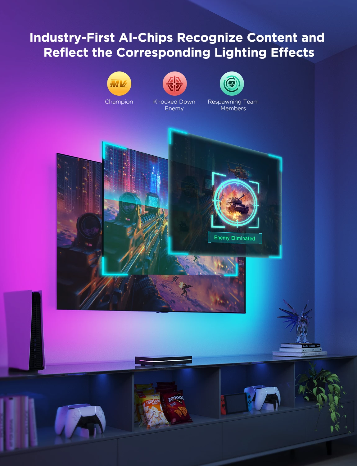 Sync box Govee Smart AI Sync Box Kit 2 për TV 55-65", HDMI 2.1 (8K/60Hz, 4K/144Hz), kit me shirit LED, e zezë