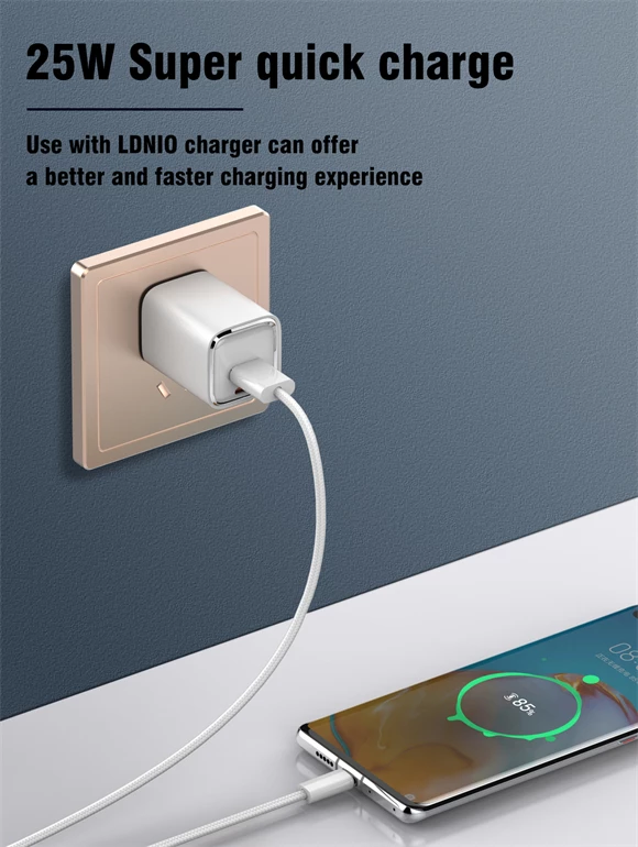 Kabllo karikimi dhe të dhënash LDNIO LS901_M Micro USB 1m 25W e thurur e bardhë