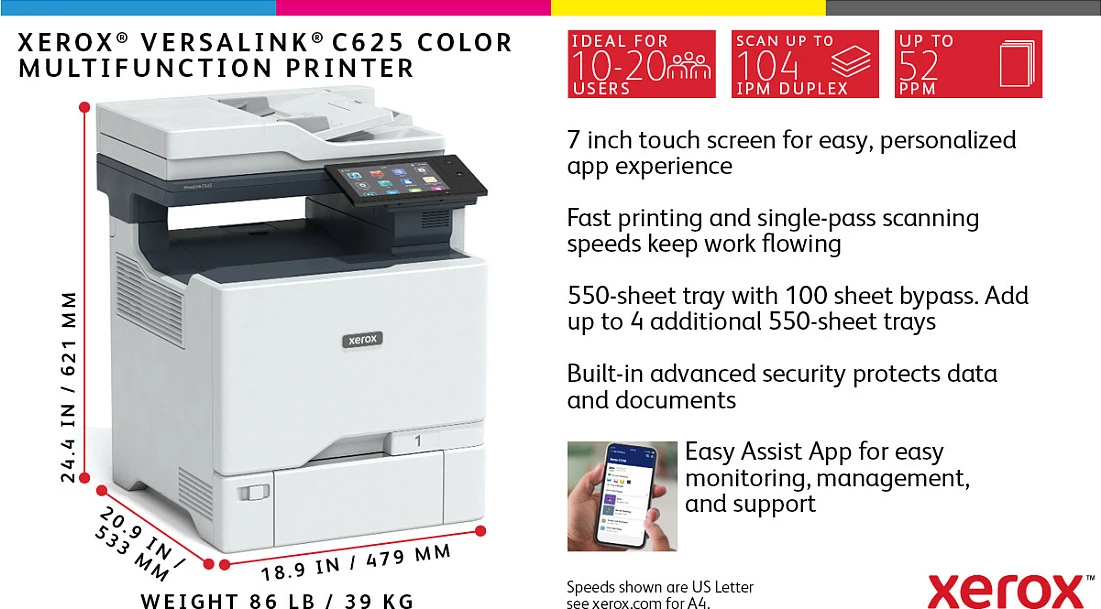 Printer multifunksional Xerox VersaLink C625DN, kolor, USB/LAN, skanim & printim duplex, gri/kaltër
