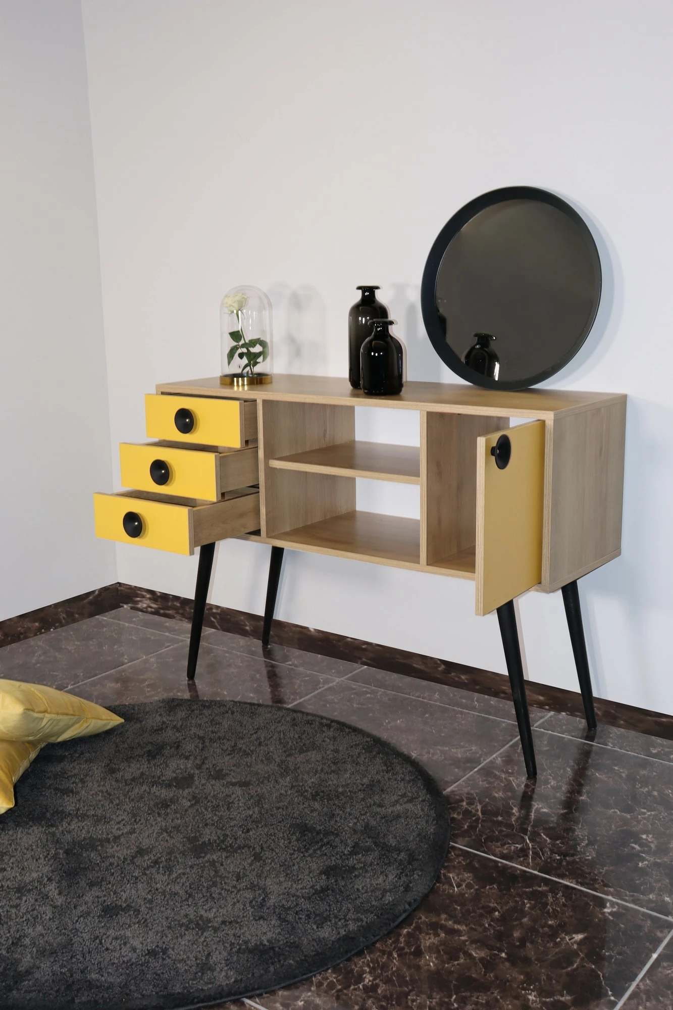 Konsol Hanah Home, HAVANA, ngjyrë lisi dhe e verdhë
