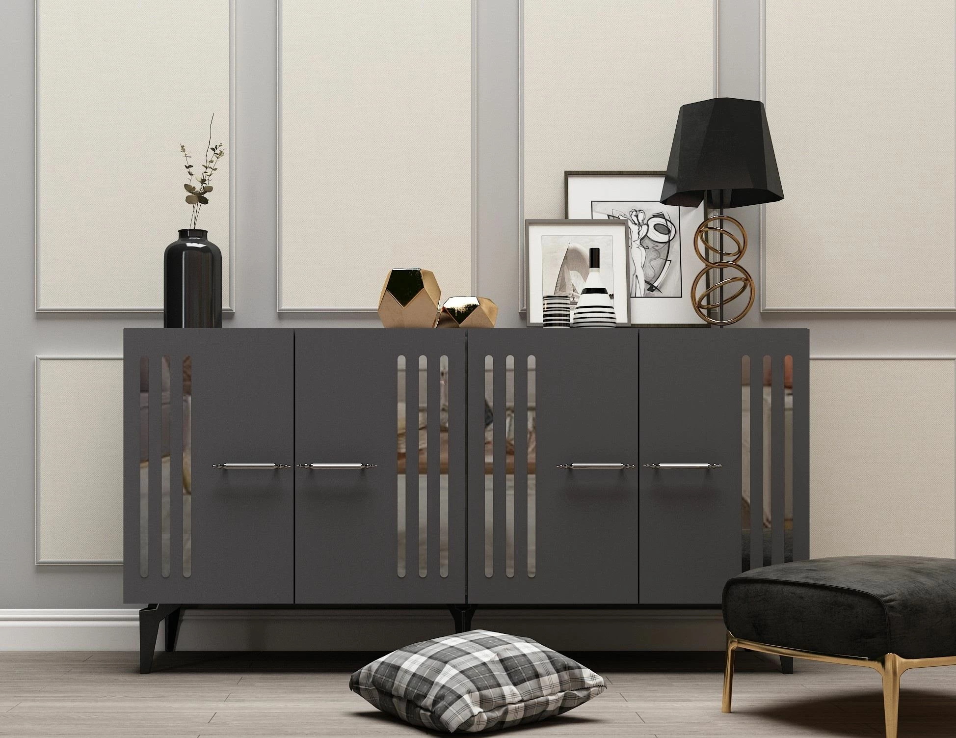 Konsol Skye Decor, anthracite, argjend