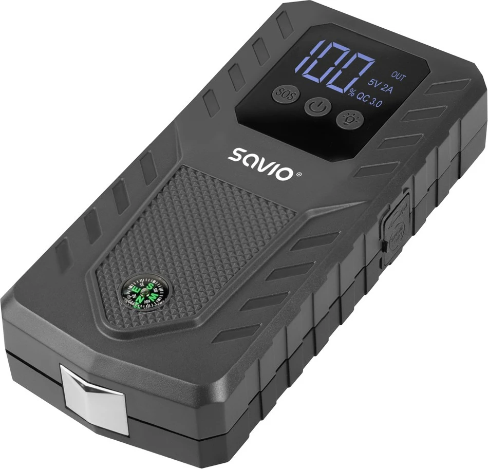 Jump starter dhe power bank Savio JS-01 10000 mAh, 1000 A kulmor, 12 V, e zezë