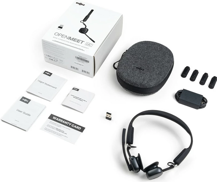 Kufje Shokz OpenMeet UC, Bluetooth pa tela, bone conduction, me adaptor USB-A, të zeza