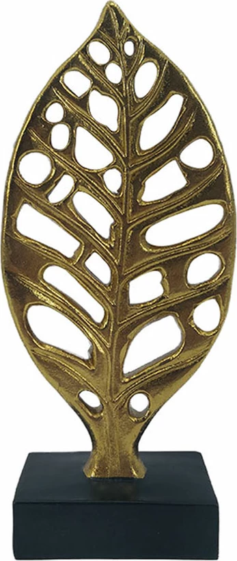 Dekor gjethe Herva, polirezine, ari e zi, 11x5x23cm