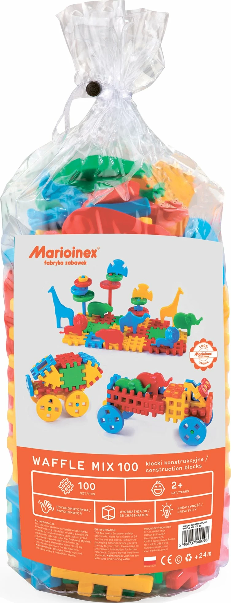 Kocka ndërtimi Marioinex Waffle Mix 100, 100 elemente, plastikë, shumëngjyrëshe (set)