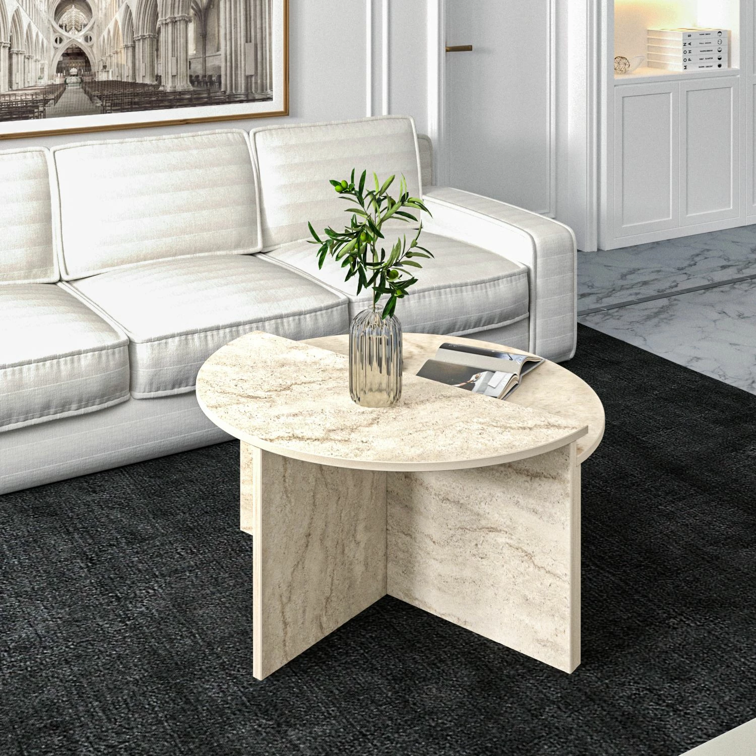 Set tavolinash kafeje Skye Decor, ngjyrë travertin, Dolunay