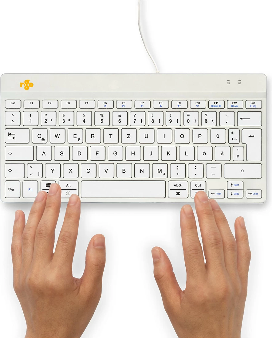 Tastierë ergonomike R-Go Compact Break, USB me kabllo, mini QWERTZ (DE), e bardhë