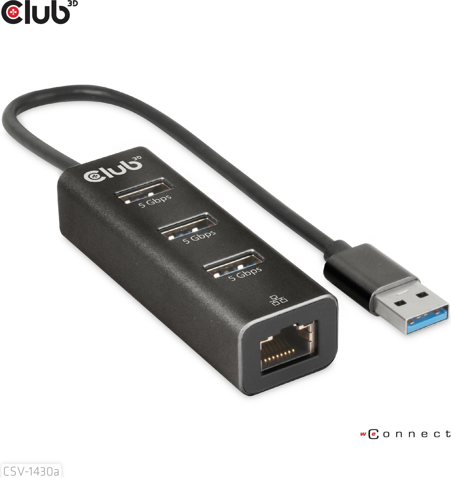 Adapter USB Club3D 3x USB 3.2 Type-A me LAN, i zi
