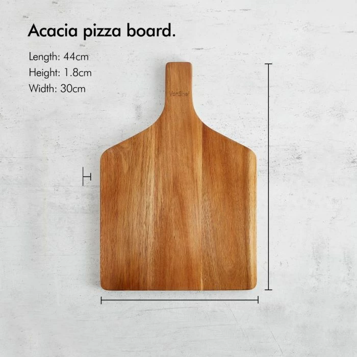 Set veglash për pice VONSHEF 1000178, gur pice qeramik 12\", dërrasë akacie me dorezë, prerës pice, set 3 copë