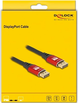 Kabllo DisplayPort DeLOCK 1.4, 1m, 8K 60Hz, metal, kuqe/zezë