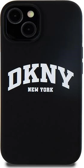 Mbështjellës DKNY Liquid Silicone me logo të bardhë, MagSafe, për iPhone 15 / 14 / 13, i zi