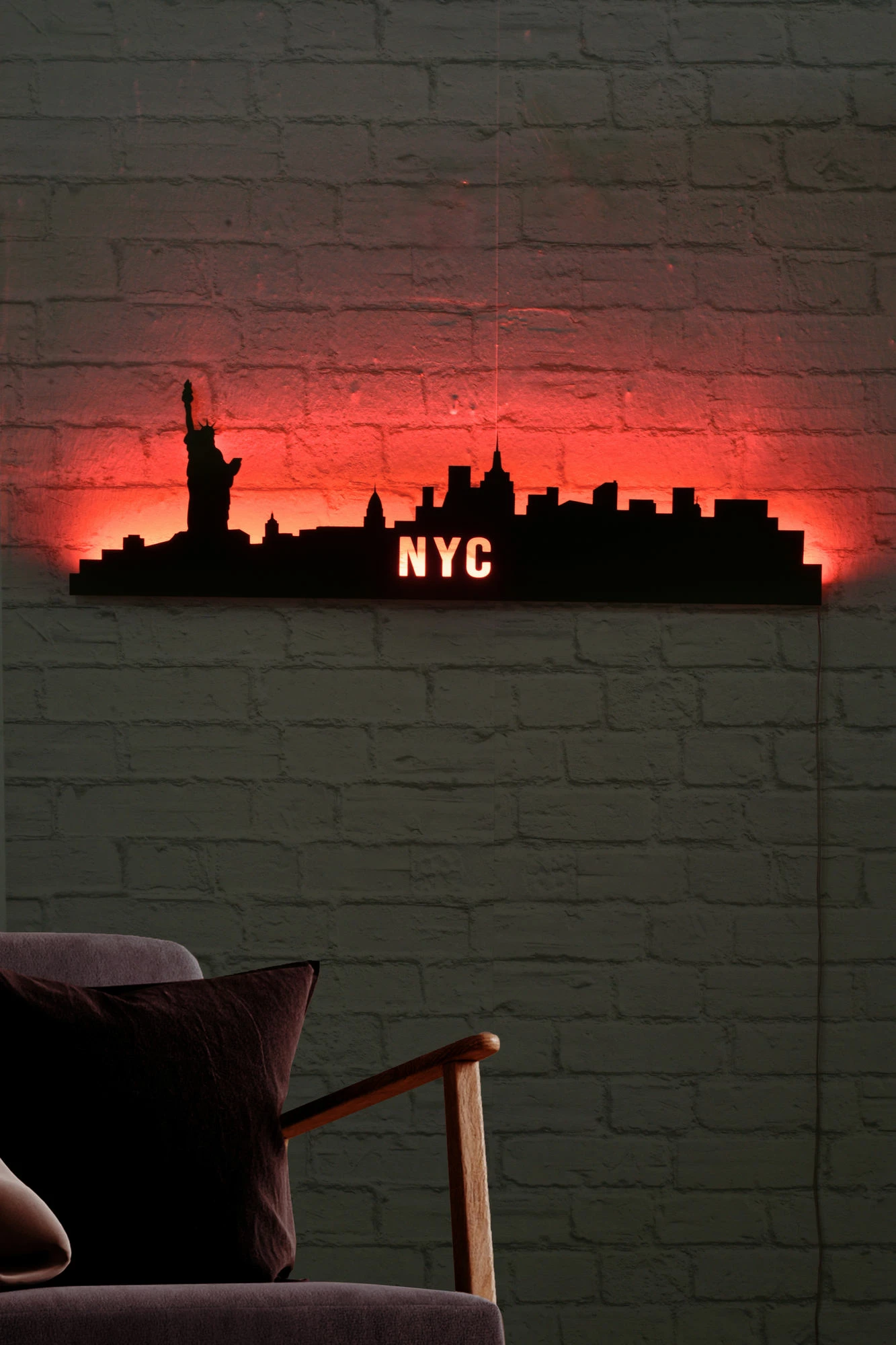 Dritë dekorative LED, silueta NYC, ngjyrë e kuqe
