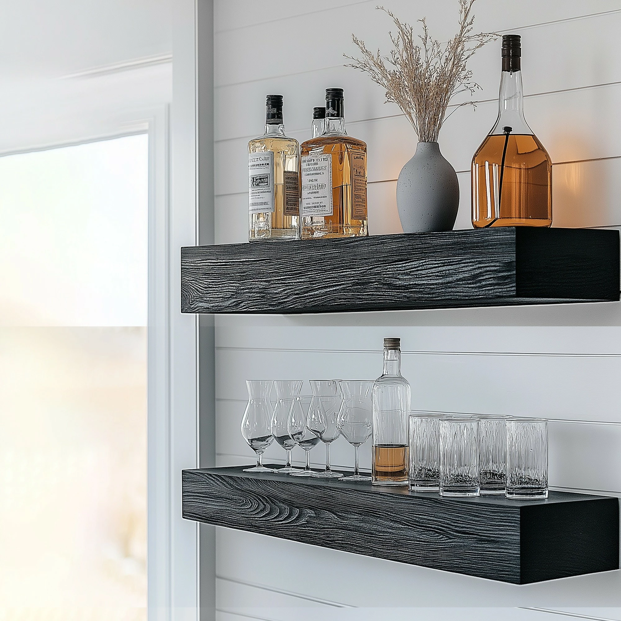 Raf dekorativ prej druri për mur, ngjyrë e zezë, Skye Decor, Raf278 (2 copë)