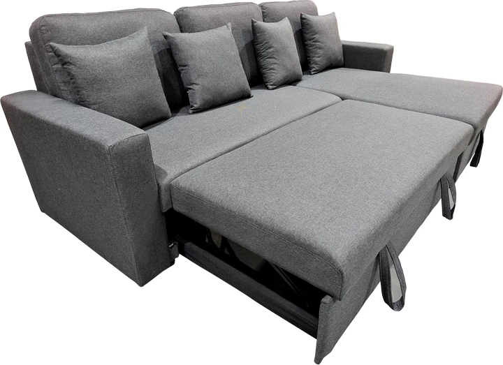 Divan qoshe me shtrat, me depo, i kthyeshëm, ngjyrë gri, Sorno, 224x146x90cm