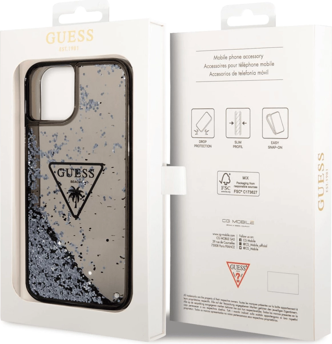 Mbështjellës silikoni Guess GUHCP14MLFCTPK për iPhone 14 Plus 6.7\", me glitter lëvizës, i zi