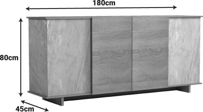 Bufe Zafore, pamje mermeri gri-bezhë, sonoma, 180x45x80cm