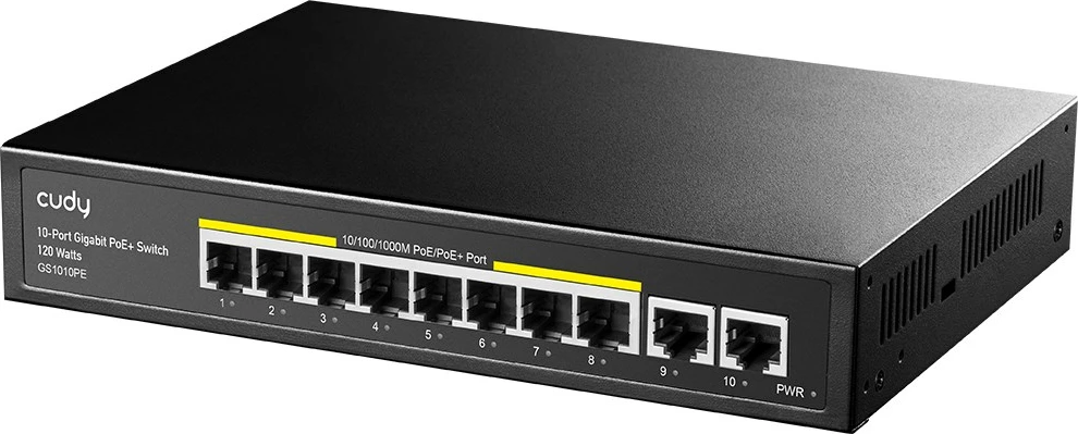Switchi rrjeti Cudy GS1010PE, Gigabit Ethernet (10/100/1000), PoE, Ngjyrë e zezë