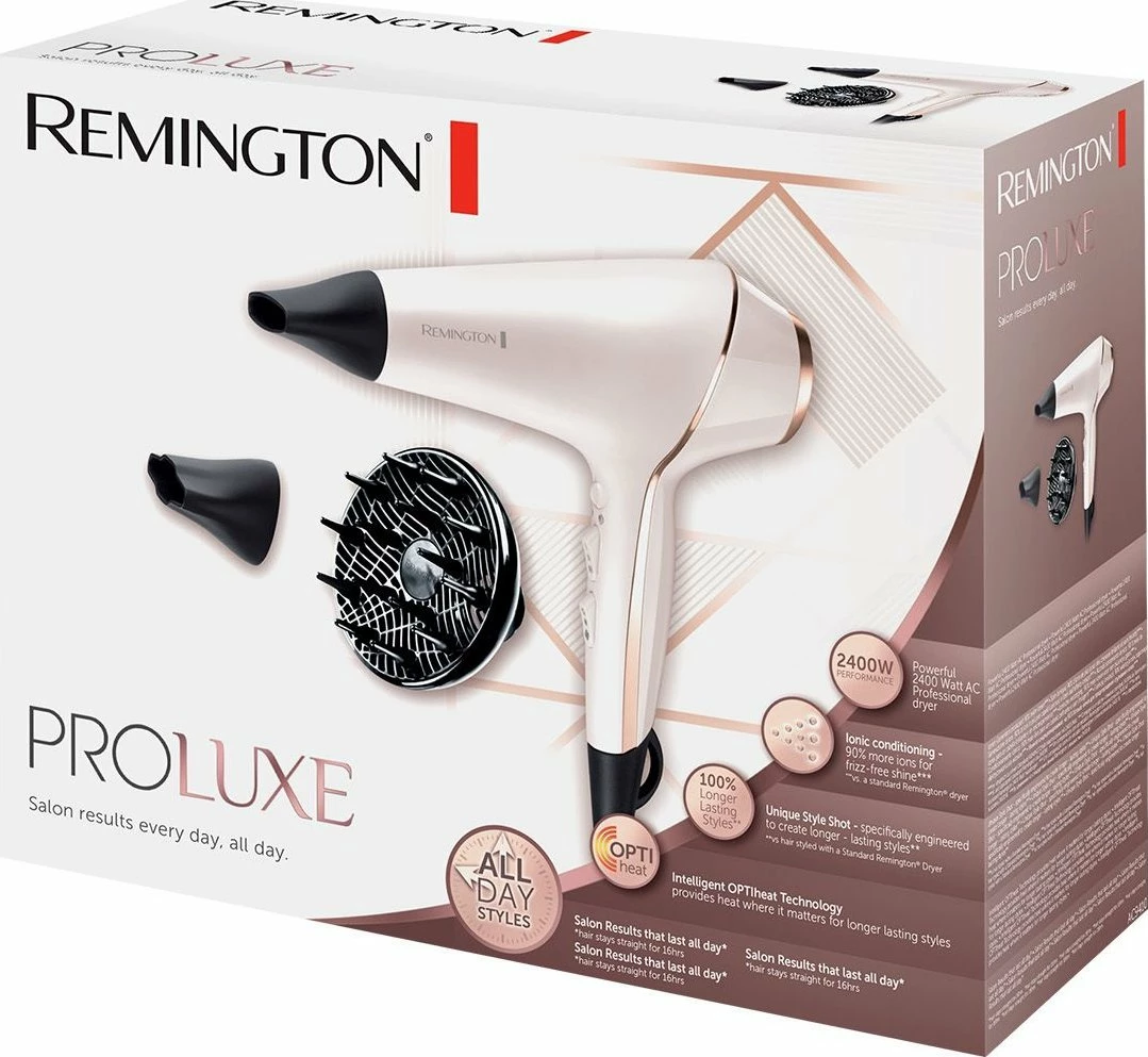 Tharëse flokësh Remington PROluxe AC9140 2400W me jonizim, me difuzor, e bardhë
