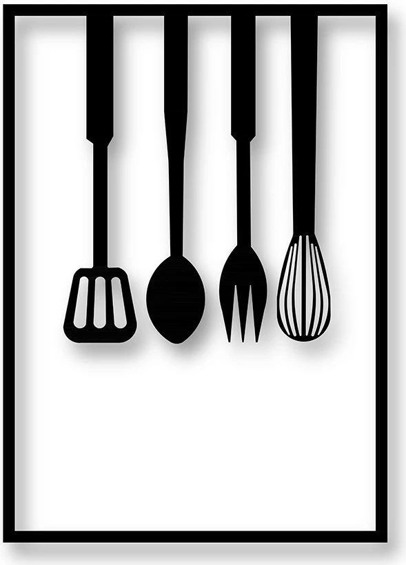 Aksesor dekorativ metalik për mur, Wallity, set për kuzhinë, ngjyrë e zezë, 50x70cm
