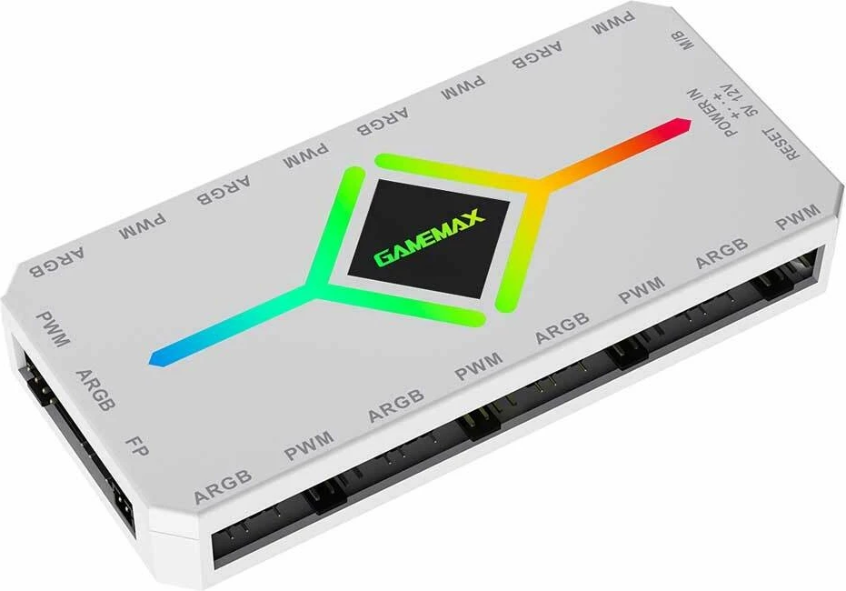 Hub kontrollues ventilatorësh ARGB PWM GameMax V4.0, 8x 3-pin/4-pin, SATA, me telekomandë, i bardhë