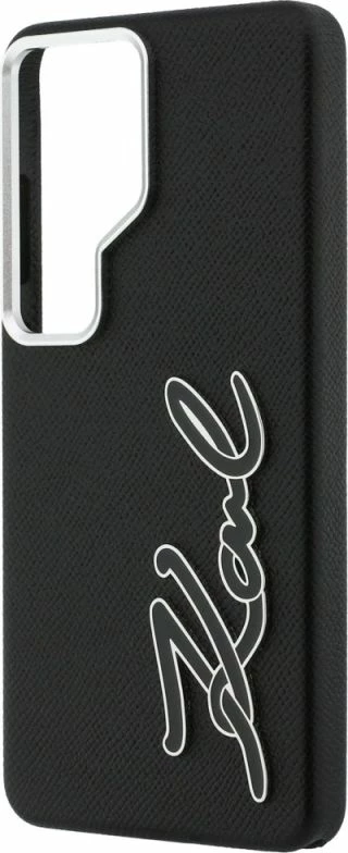 Kapak telefoni Karl Lagerfeld Grained Signature Metal Resin Logo për Samsung Galaxy S26 Ultra, i zi