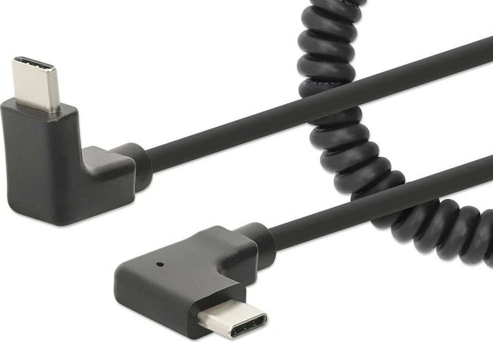 Kabllo USB-C Manhattan 356213, spiral, 60W/3A, 35-100 cm, pa data, e zezë