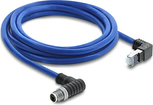 Kabllo Ethernet DeLOCK M12 X-coded 8-pin në RJ45, Cat6a, 2m, e kaltër