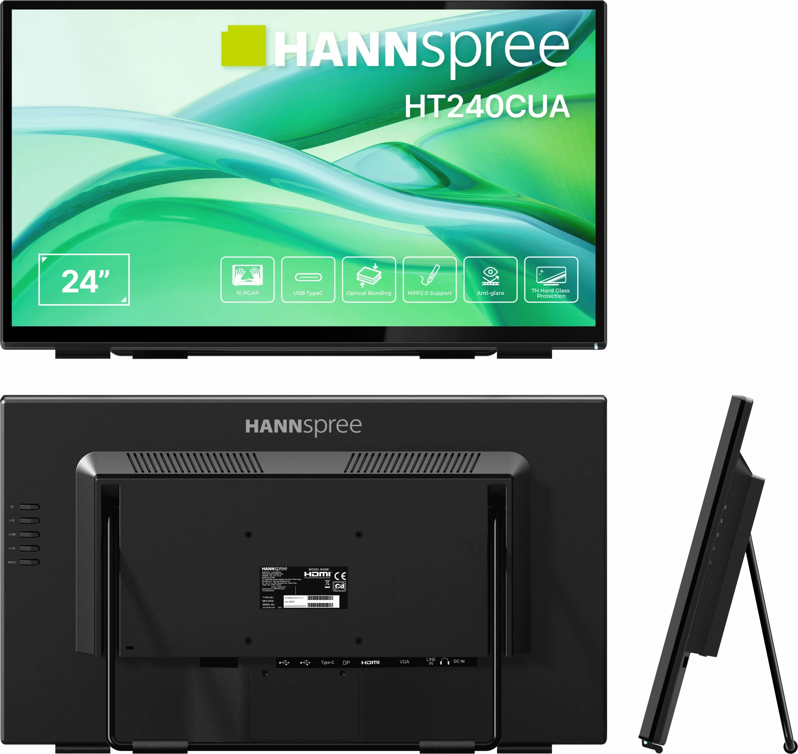 Monitor Hannspree HT240CUA 23.8 inç, Full HD, Touchscreen, HDMI+DP+USB-C, e zezë