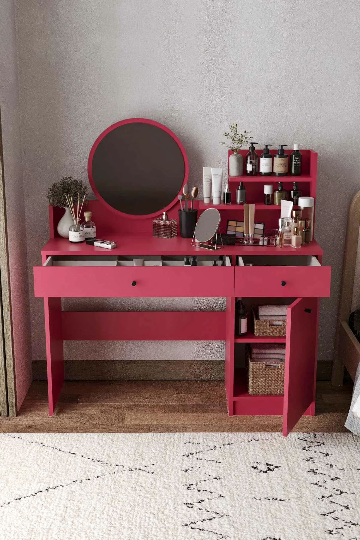 Tavolinë grimi Skye Decor, Harmony 2, rrumbullake, ngjyrë mjedre