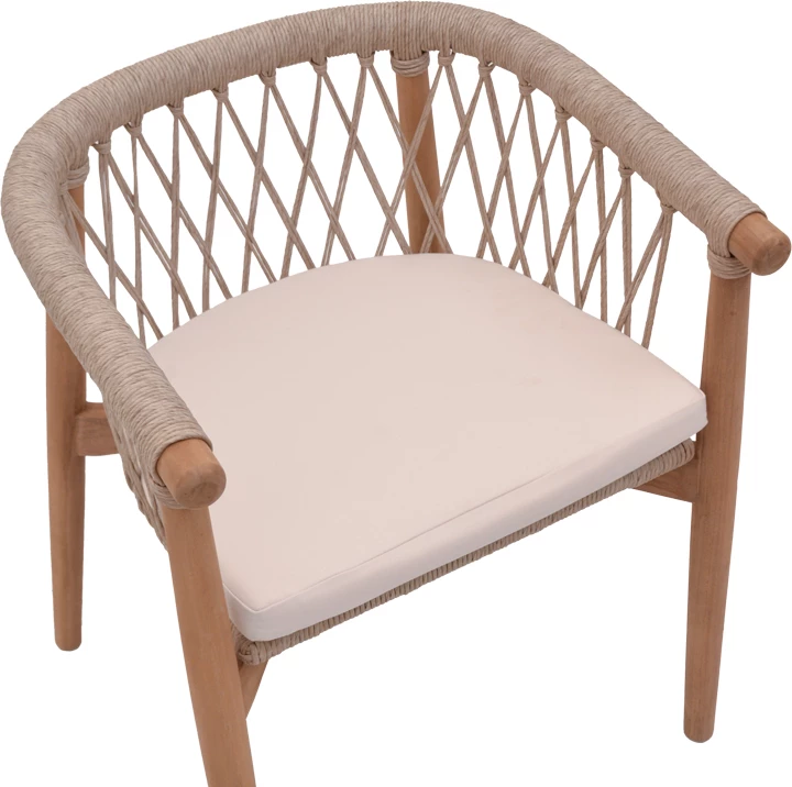 Karrige Abby, skelet druri teak, ngjyrë natyrale dhe jastëk krem, 60x58x78cm