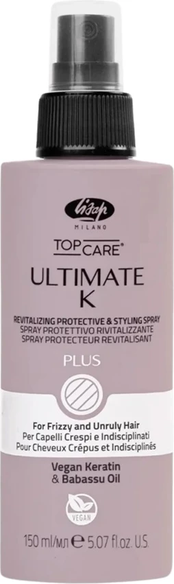 Spray për mbrojtje nga nxehtësia për flokë Lisap Top Care Ultimate K Moisturizing Heat Protection për femra 150ml