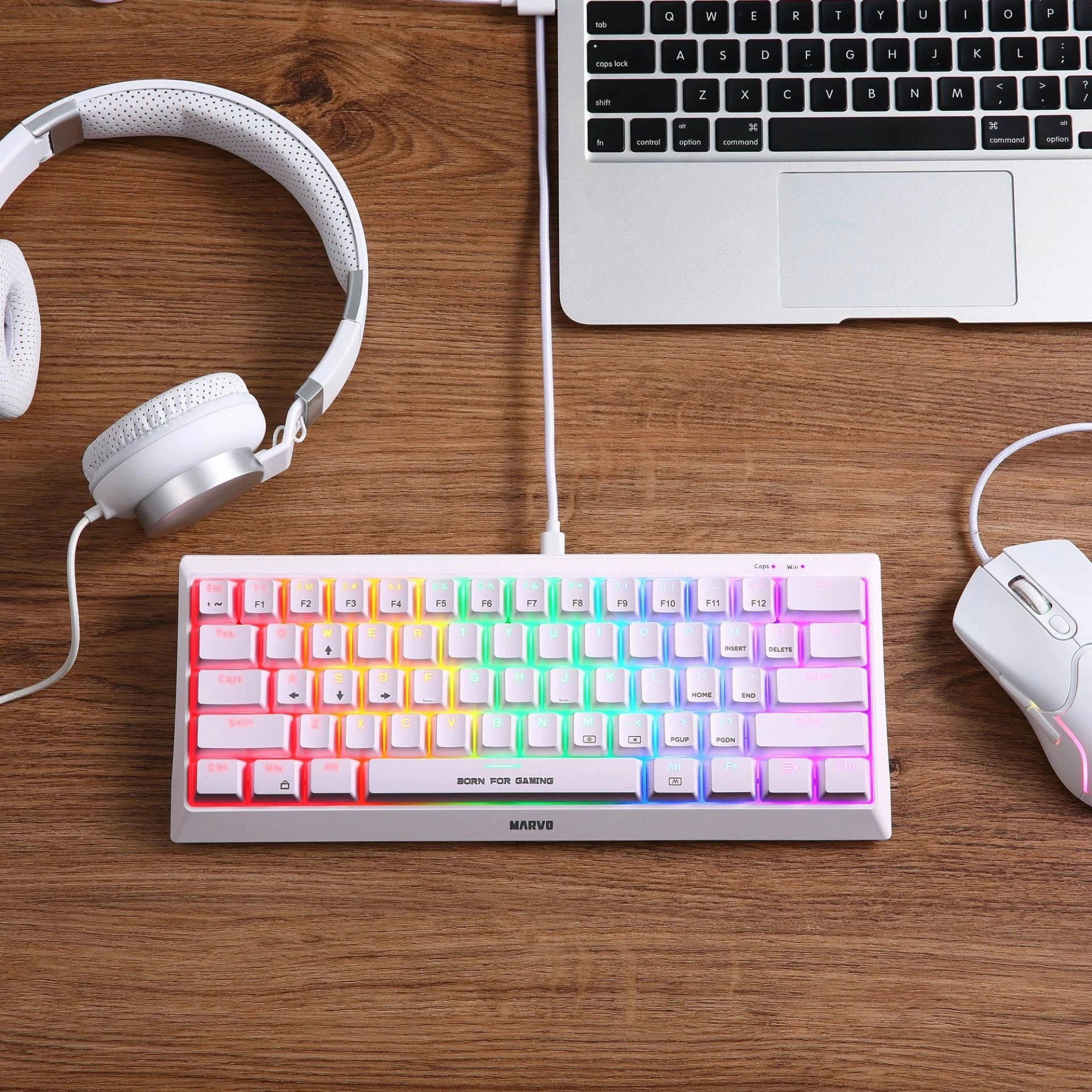 Tastierë mekanike gaming Marvo KG962G Hecate 61R (60%, 61 taste), USB-C, rainbow backlight, e bardhë
