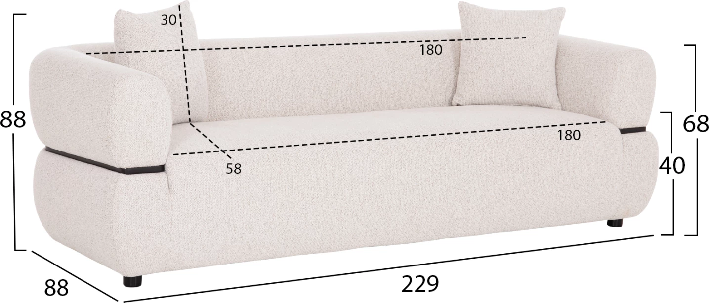 Divan treshe ARCTIS, material bezhë e çelët, FH3327.02, 229x88x68cm