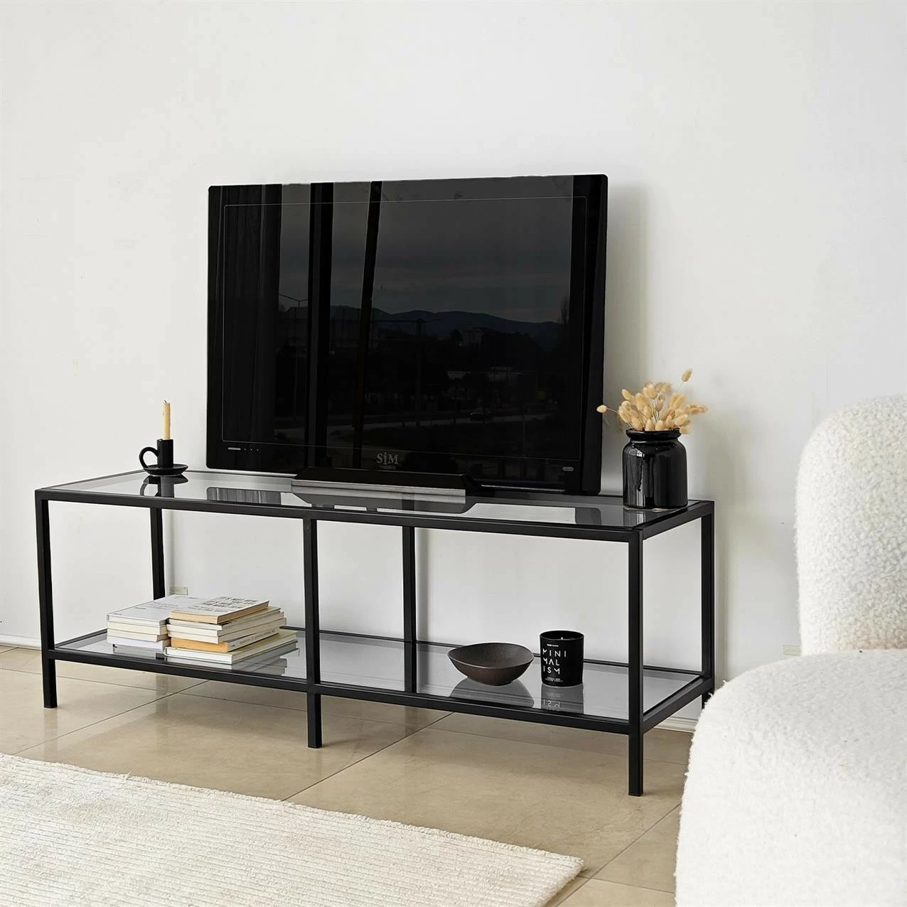 Komodë TV Hanah Home, Basic, ngjyrë gri e errët dhe e zezë