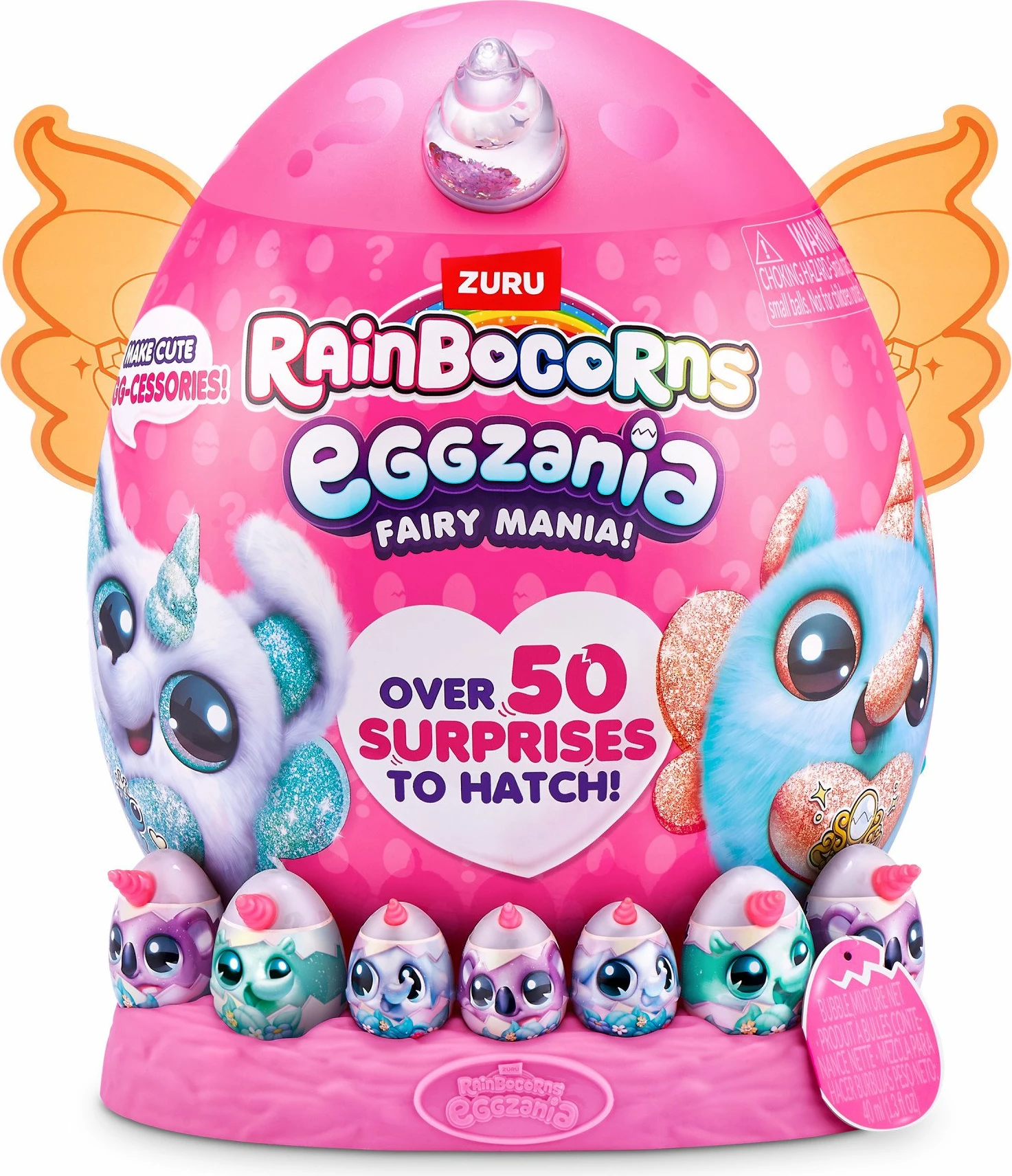 Lodër plush surprizë RAINBOCORNS Eggzania Fairy Mania S1, 50+ surpriza, model i rastësishëm, rozë/gri
