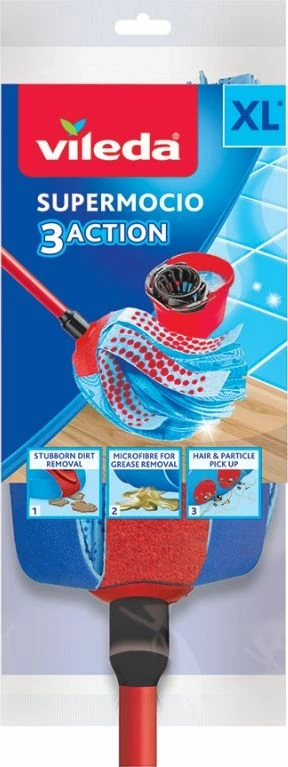 Zëvendësues për mop Vileda SuperMocio 3Action Velour 137477, mikrofibër me shirita veluri, blu