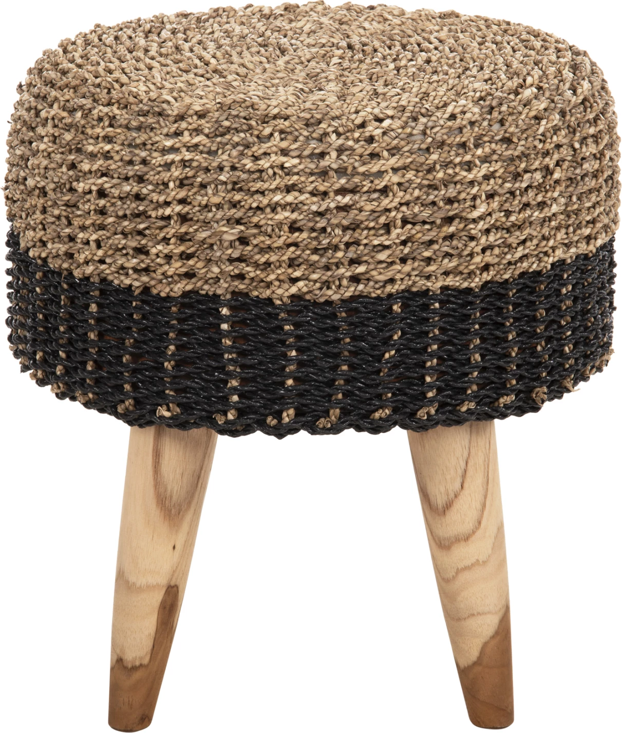 Karrige për bar BEAM, dru teak dhe rush deti, natyrale & e zezë, Φ43x45H cm