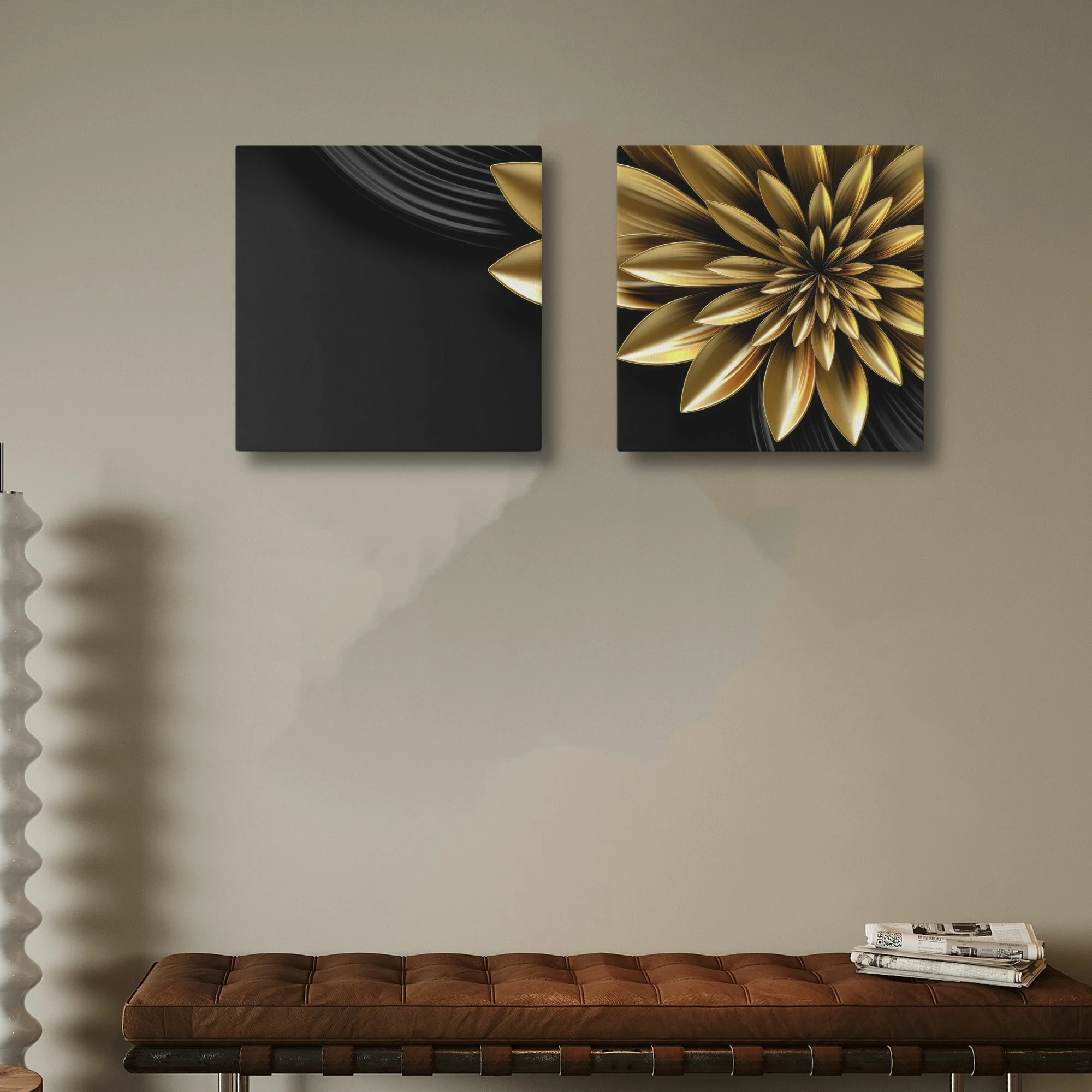 Set pikturash dekorative në kanavacë, ngjyrë ari e zezë, 2 copë, 30x30cm