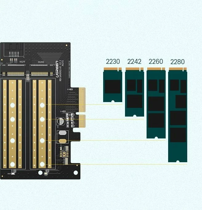 Kartë adapter PCIe Ugreen CM302 PCIe 3.0 x4 për SSD M.2 M-Key + M.2 B-Key, e zezë