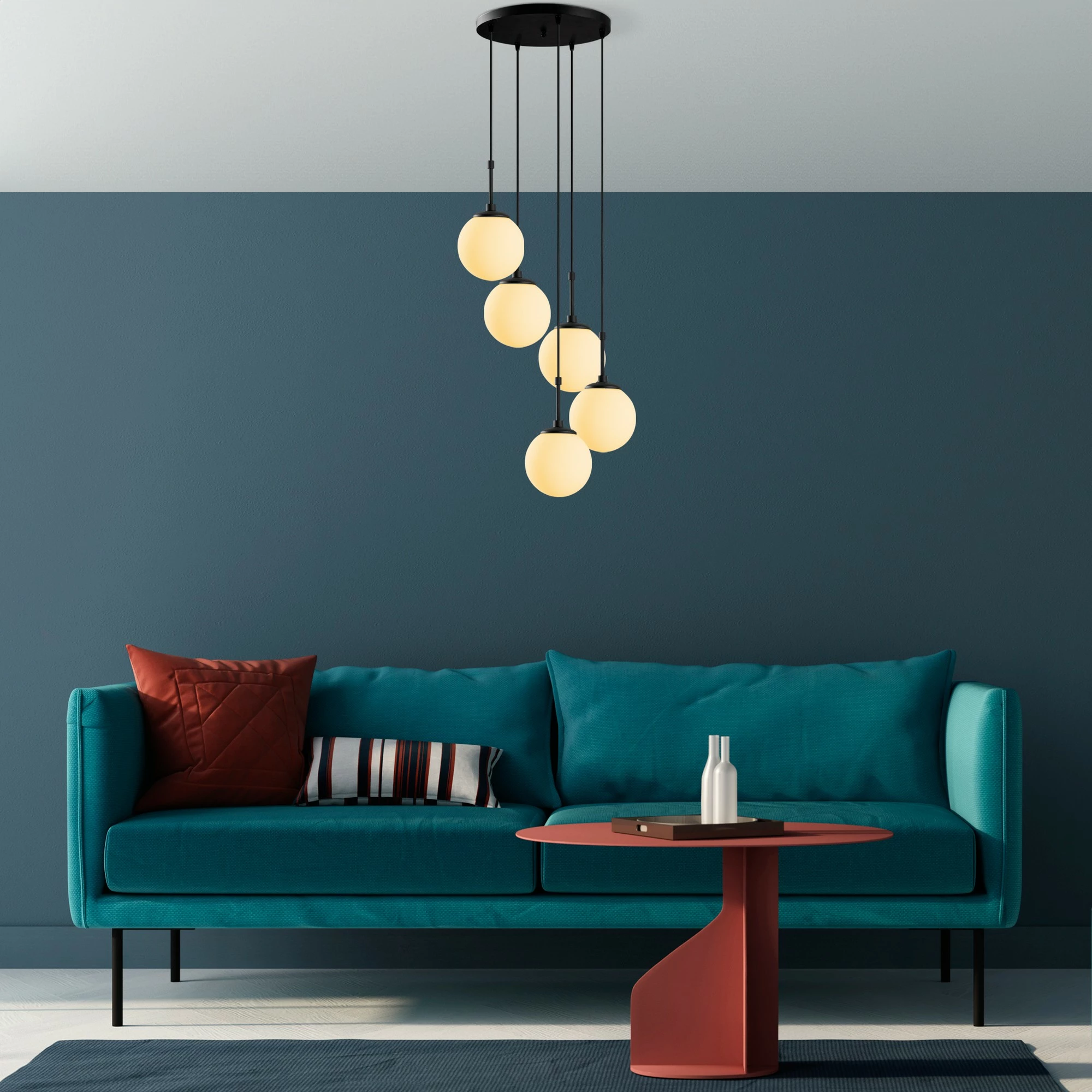 Llambë tavani Opviq, Orbital, e zezë, 5 sfera, 40x40x115cm