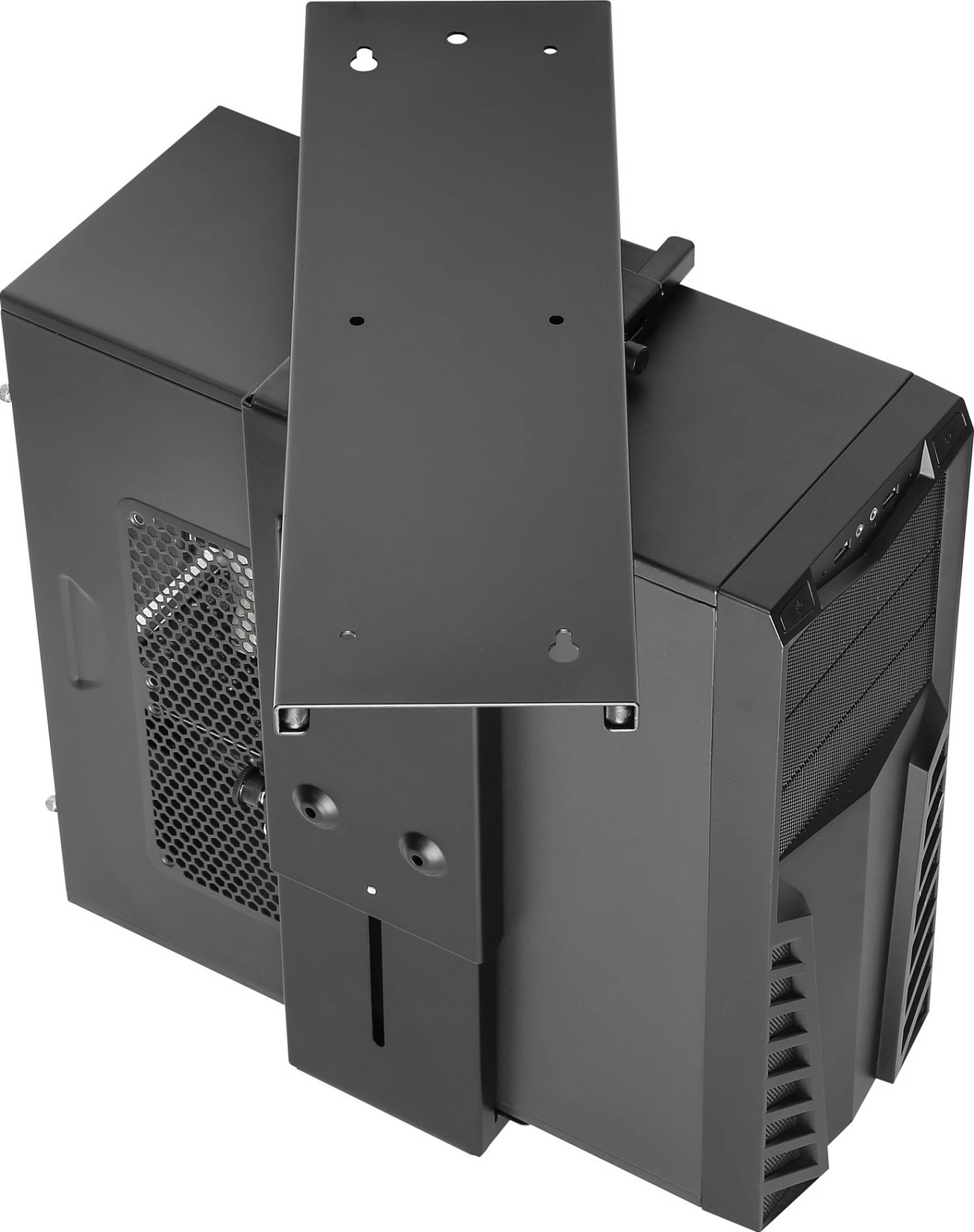 Mbajtës nën tavolinë për kasë PC EQUIP, 10 kg, rrotullim 180°, çelik, i zi