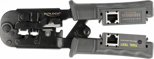 Pincë krimpimi DeLOCK me zhveshës dhe tester rrjeti për RJ45/RJ12/RJ11/RJ10, zezë/jeshile