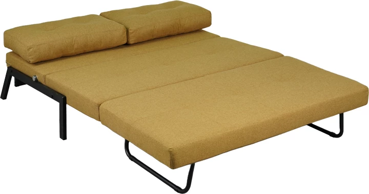 Krevat-sofá dyvendësh Fancy, material tekstili, ngjyrë e verdhë, këmbë të zeza, 150x92x77cm