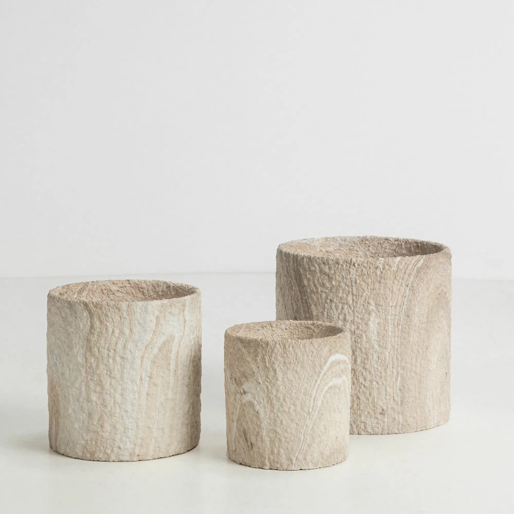 Set vazo për bimë PUMOR, 3 copë, qeramikë, bezhë-bardhë, 18x18x18cm