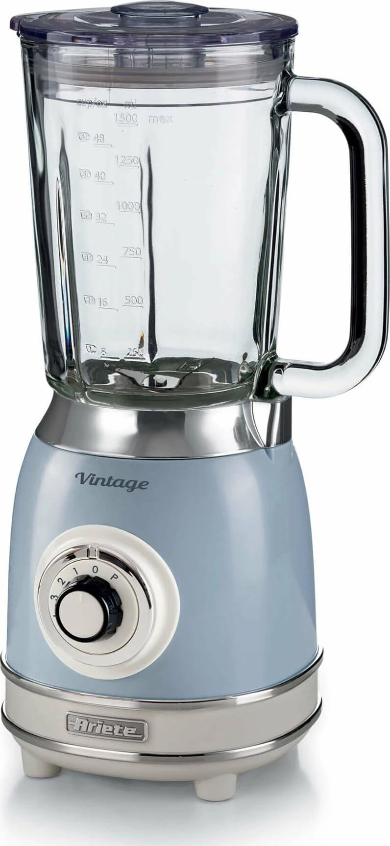 Blender stacionar Ariete Vintage 1.5 L 1000 W, gotë qelqi, kaltër e çelët