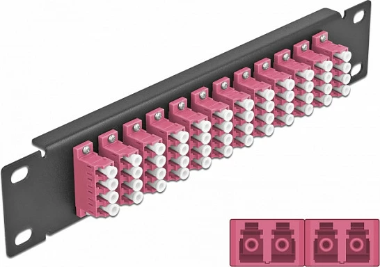 Patch panel fibër optike DeLOCK 10″ 12-Port LC Quad 1U, metal, zi/vjollcë
