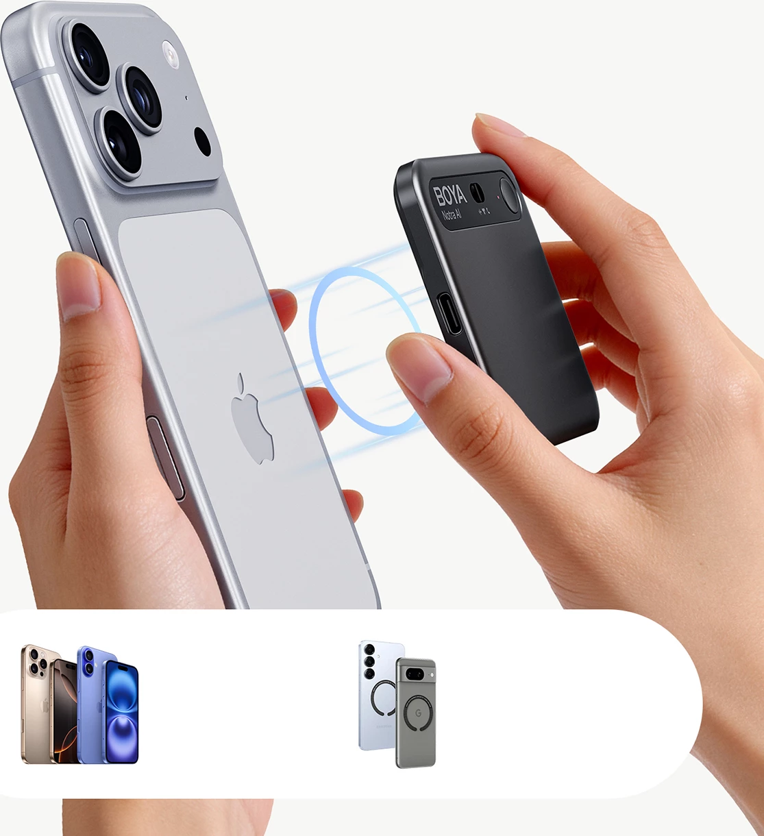 Regjistrues zëri BOYA Notra AI, 64GB, transkriptim AI, deri 24 orë, i zi, set