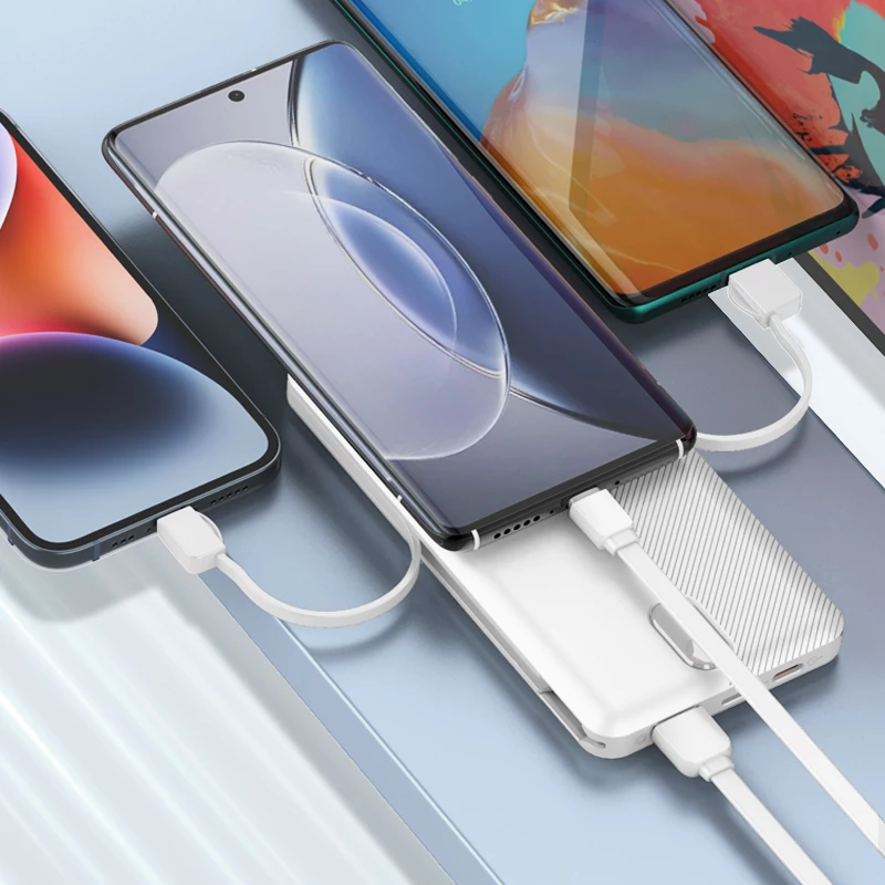 Power bank LDNIO PQ13 10000mAh 22.5W me kabllo të integruara USB-C + Lightning (1C1L) dhe 1x USB-A, e bardhë