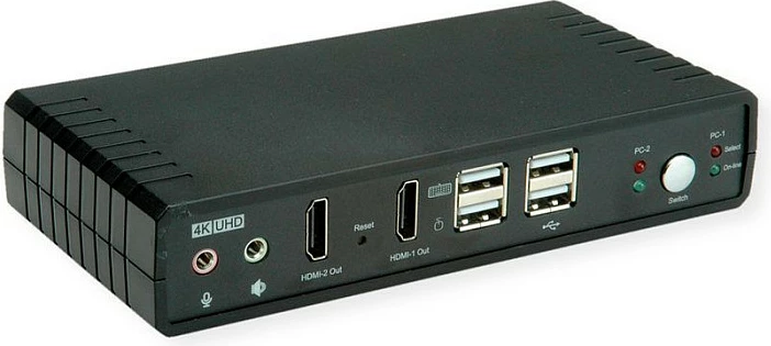 Switch KVM ROLINE 14.01.3047, Dual-Head 4K@60Hz, HDMI/DisplayPort, 2 PC, USB Hub, i zi