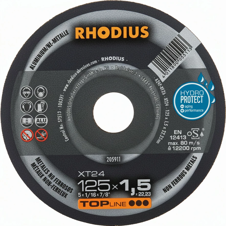 Disk prerës Rhodius XT24 205911, 125x1.5x22.23, për alumin/metale jo-ferro